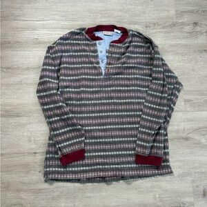 Vintage Plaid Henley Long Sleeve Brown and Burgundy